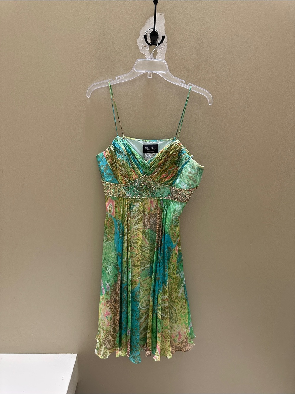 Vintage Y2K Diane Freis 100% Silk Hand Beaded Paisley Dress